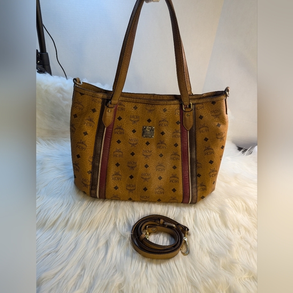 MCM Cognac Visetos Two Way Handbag Shoulder Bag Purse - Picture 2 of 10